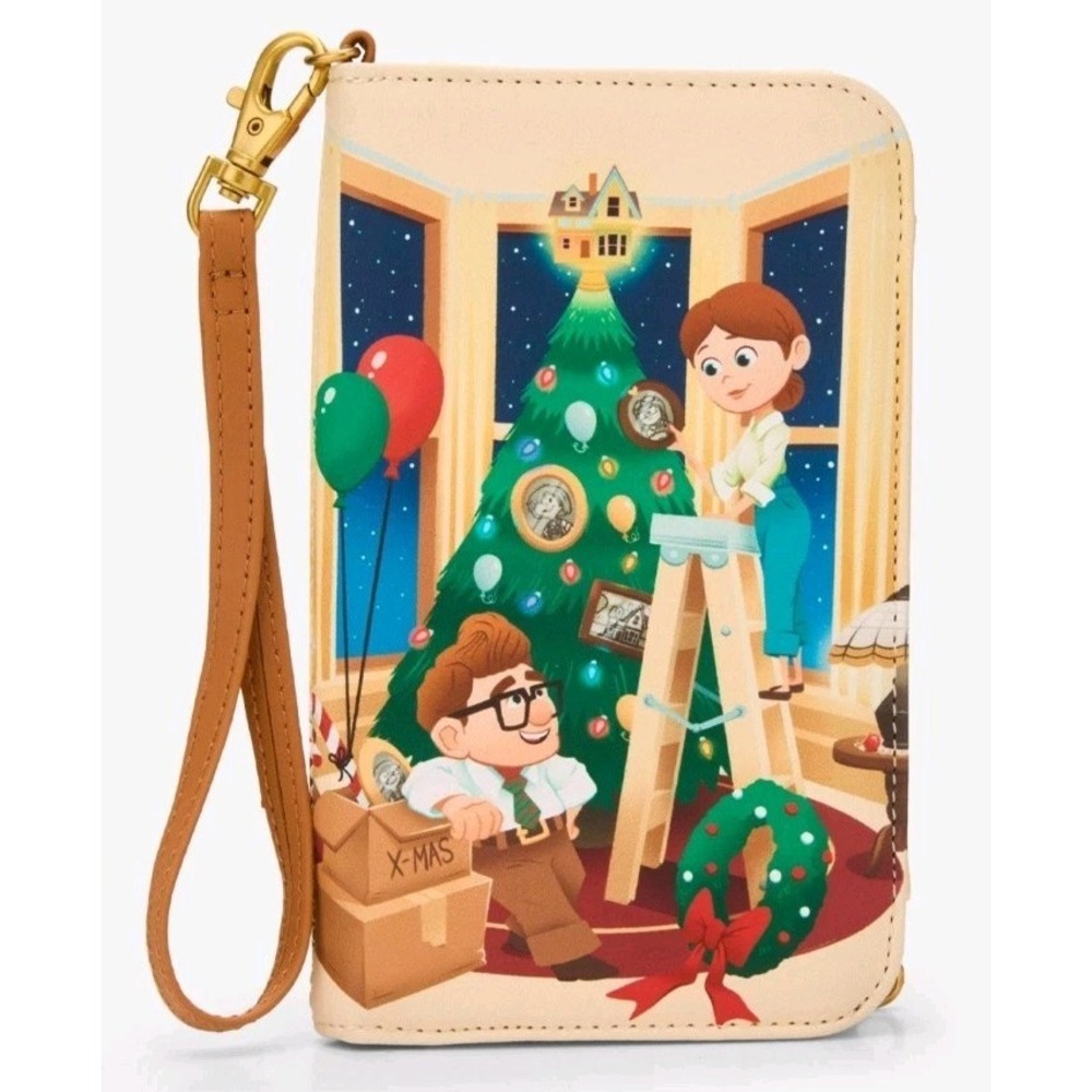NWT Loungefly Disney Pixar Up Carl & Ellie Christmas Tree Tech Wallet Wristlet‎